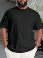 Men'S Plus Size Short Sleeve Crew Neck Solid Color T-Shirt, Stylish Versatile Trendy Top For Summer - Image 2