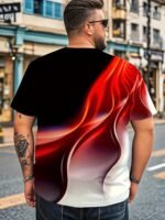 Stylish Men'S Gradient 3D Print Sporty Round Neck Short Sleeve T-Shirt - Black To Yellow, Polyester & Spandex Blend, Machine Washable, Regular Fit, Casual & Athletic Wear, Plus Size - Image 8