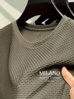 Men'S Milan Print Short Sleeve Crew Neck T-Shirt, Breathable Nylon Blend, Comfortable Casual Top For Summer Outdoor Activities & Tennis Training - Image 5