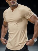 Plus Size Men'S Summer V-Neck Solid Color T-Shirt, Breathable Casual Top, Athletic Comfort - Image 6