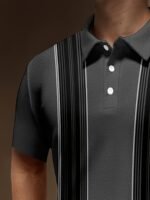 Men'S Vintage Bowling Stripe Print Shirt - Plus Size, Button-Up Short Sleeve With Collar, Breathable Polyester, Perfect For Summer, Plus Size - Image 3