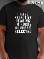 Plus Size Men'S T-Shirt, "I Have Selective Hearing" Print Short Sleeve Comfortable Tees Summer Casual Trendy Tops, Plus Size