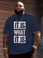 Men'S "It Is What It Is" Graphic T-Shirt - Casual Black Polyester Tee With Bold White Lettering, Comfortable Round Neck, Machine Washable, Plus Size