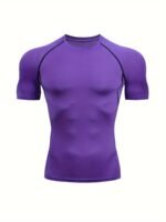Men'S High-Elasticity Athletic Compression T-Shirt - Breathable, Quick-Dry, Short Sleeve, Red With Black Accents, Round Neck, 90% Polyester & 10% Elastane, Ideal For Gym & Outdoor Activities, Gym Clothes - Image 4