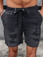 Men'S Casual Stylish Visual Illusion Faux Denim Patterned Digital Print Shorts, Plus Size - Image 3
