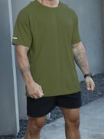 One Piece Plus Size Men'S Solid Short Sleeve Sports T-Shirt, Casual Fashion Tee With 3-Position Print 520, Plus Size - Image 4