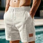 Men'S Premium Corduroy Shorts - Light Gray With Drawstring Waist, Side Pockets & Letter Design, Perfect For Travel, Beach, Hiking, Tennis, Basketball, And Soccer - Comfortable Summer Casual Wear