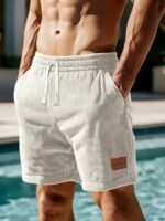 Men'S Premium Corduroy Shorts - Light Gray With Drawstring Waist, Side Pockets & Letter Design, Perfect For Travel, Beach, Hiking, Tennis, Basketball, And Soccer - Comfortable Summer Casual Wear