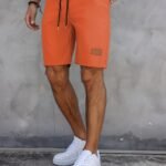 Men'S Summer Casual Solid Color Drawstring Shorts - Orange, Mid-Thigh Length, Non-Stretch Polyester, Perfect For Golf & Outdoor Activities