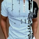 Men'S Plus Size Golf Shirt, Polo Shirt, Short Sleeve, Regular Fit, Fashionable Design, Blended Color, Casual Top With Zipper Detail