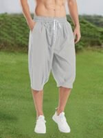 Plus Size Men'S Solid Harem Drawstring Shorts For Summer, Trendy Casual Outdoor Sports Oversized Shorts For Males