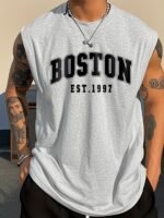 Obm Same Bond Men'S Sleeveless Athletic Tank Top With Boston Est. 1997 Print - Black & Golden, Regular Fit, Machine Washable, All-Season Workout & Casual Wear, Sports Apparel, Sporty Look, Nontransparent Fabric - Image 5