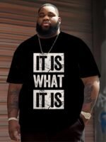 Men'S "It Is What It Is" Graphic T-Shirt - Casual Black Polyester Tee With Bold White Lettering, Comfortable Round Neck, Machine Washable, Plus Size - Image 2