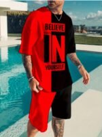 Large Size Men'S Casual T-Shirt And Shorts Set, Plus Size - Image 2