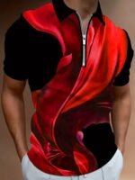 Men'S Plus Size Casual Fashion Short Sleeve Polo Shirt, Sky Blue 3D Print, Knit Fabric, Slight Stretch, Polyester 95%, Spandex 5%, Lapel Collar, Regular Fit For Spring/Summer/Fall - Image 2