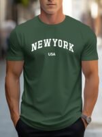 Men'S Stylish Casual Short-Sleeve T-Shirt With A New York Usa Graphic Print, Comfortable And Versatile.