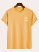 Men'S 100% Cotton White T-Shirt With Joyful Face Print - Minimalist Round Neck Short Sleeve Casual Casual Attire, Soft Breathable Fabric, Left Chest Joyful Face Design, Minimalist White Tee For Men, Versatile For Casual & Formal Outfits, Hand Washable, Regular Fit, Plain White With Joyful Face Graphic, Smooth Texture, No Stretch Fabric, Basic Style For Layering, Suitable For Casual Attire, Round Neck T Shirt For Men, T Shirt For Men High Quality, Funny T Shirts,