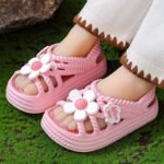 Girls' Summer Sandals With Floral Accents - Breathable Eva Slip-On Beach Shoes, Lightweight Soft Sole For Outdoor Play & Casual Wear, Cute Flower Design In Pink, Purple, Beige, Shoes For Girls, Playful Youngsters Footwear, Cushioned Comfort Insole - Image 5