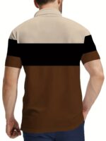 1Pc Men'S Summer Casual Short Sleeve Polo Shirt - Polyester Knit Fabric With Slight Stretch, All Over Print Lapel Collar, Button Detail, Regular Fit - Trendy Multi-Color Short Sleeve Polo Top - Image 4