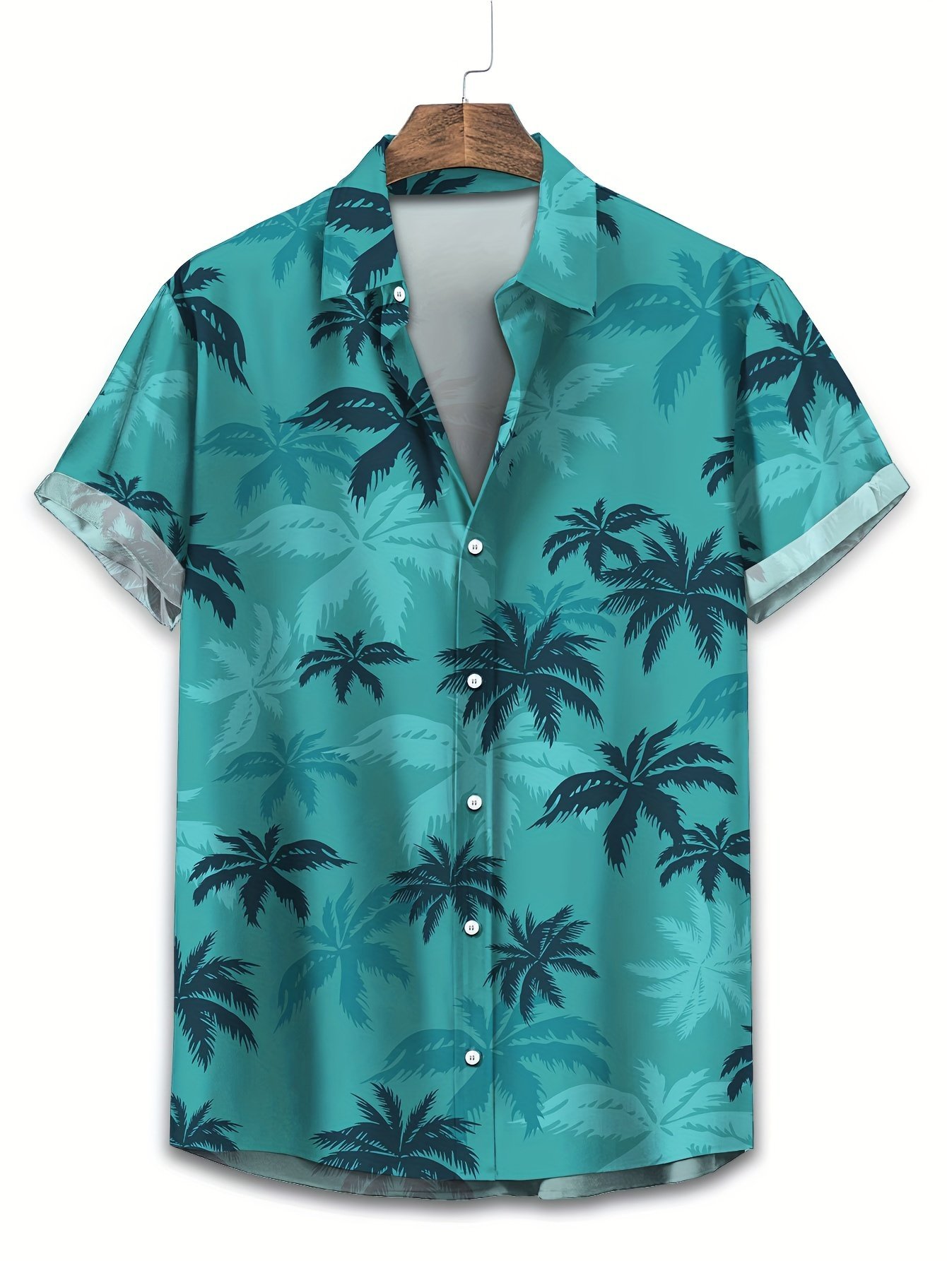 product-fancy-6ab91321-73fa-4ddb-9b2f-7e8d981db5bc.jpg Coconut Tree Print Men'S Summer Fashionable And Simple Short Sleeve Button Casual Lapel Shirt, Trendy And Versatile, Suitable For Dates, Beach Holiday, As Gifts - Image 1