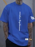 Men'S Summer New Arrival Los Angeles Fashion Line "La" Print Loose Fit Round Neck Short-Sleeve T-Shirt, Ideal For Outdoor Sports, Running, Fitness, Themed Parties, And Casual Outings, Soft Polyester Blend, Machine Washable