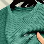 Men'S Milan Print Short Sleeve Crew Neck T-Shirt, Breathable Nylon Blend, Comfortable Casual Top For Summer Outdoor Activities & Tennis Training