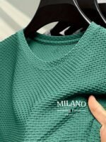 Men'S Milan Print Short Sleeve Crew Neck T-Shirt, Breathable Nylon Blend, Comfortable Casual Top For Summer Outdoor Activities & Tennis Training