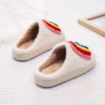 Kids Winter Plush Slippers, Embroidered Rainbow Stripes, Warm Lightweight Breathable Fabric, Round Toe Low Top Tpr Sole, Casual Fashion Slip-On Shoes For Boys & Girls, 14 And Under - Fall/Winter Collection, Thick - Image 6