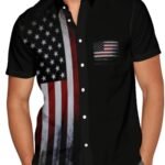 Men'S Casual Polyester Shirt With American Flag Print, Button Front, Lapel Collar, Regular Fit, Woven Fabric, Spring/Summer Top - 100% Polyester, 110Gsm, Plus Size