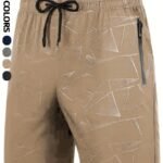 Men'S Quick-Dry Athletic Shorts - Lightweight Workout Gym Running Cycling Pants With Elastic Drawstring Waist, Breathable Stretch Fabric - Beige/Gray/Black/ - Ideal For Fitness, Hiking, Everyday Casual Wear, Sports Activewear, Geometric Pattern, Adjustable Comfort, Plus Size