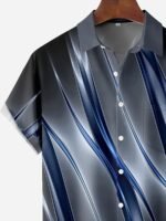 Plus Size Men'S Stripes Graphic Print Shirt For Summer, Fashion Casual Short Sleeve Shirt For Beach Vacation - Image 7