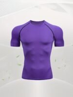 Men'S High-Elasticity Athletic Compression T-Shirt - Breathable, Quick-Dry, Short Sleeve, Red With Black Accents, Round Neck, 90% Polyester & 10% Elastane, Ideal For Gym & Outdoor Activities, Gym Clothes - Image 3