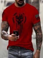 1Pc Hxmrby Men'S 3D American Warrior Skull Military Print T-Shirt, Casual Sports Crew Neck Tee, Polyester Knit Fabric With Slight Stretch, Regular Fit For Summer Daily Wear, Plus Size - Image 5