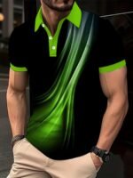 Plus Size Men'S Golf T-Shirt, Popular Retro Style Blue Lines Geometric Elements Design Print Short Sleeve Tennis Tees For Summer, Casual Trendy Tops For Males, Leisurewear For Big & Tall Guys - Image 5