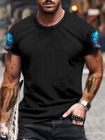 Skull And Letters Print Plus Size Men'S Short Sleeve T-Shirt, Casual Fashion Crew Neck Tee, All Over Graphic Top For Outdoor Sport And Leisure, Big & Tall Guys - Image 2