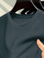 Plus Size Men'S Casual Sport T-Shirt - Breathable Jacquard, Machine Washable, Regular Fit Round Neck For Spring Summer Fall Outdoor & Casual Attire, Casual Sportswear | Round Neck Top | Nontransparent Clothing, Plus Size - Image 5