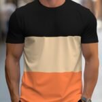 Men'S Simple Color-Blocked T-Shirt, Regular Fit For Summer.