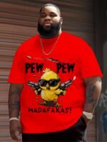 Men'S Large Size Graphic T-Shirt - Cool Chick Cartoon Print With "Pew Pew" & "Madafakas!" Text - Casual Sporty Round Neck Short Sleeve Tee For Summer, Running, Gym & Daily Wear - Machine Washable, Comfortable Fit Shirt, Plus Size - Image 3