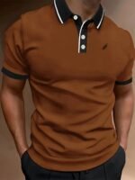 Men'S Lightweight Breathable Summer Shirt - Solid Color Black With White Logo, Short Sleeve, Button-Up Collar, Regular Fit For Golf, Tennis & Casual Wear, Golf Shirt, Golf Attire, Sleek Sporty Design, Comfortable Fabric - Image 2