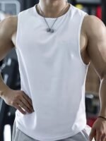 Lightweight Design Men'S Quick-Dry Sleeveless Gym Shirt - Breathable, Moisture-Wicking Polyester Mesh Tank Top For Running & Fitness, Round Neck, Regular Fit, Sports Vest|Casual Sports Style|Breathable Mesh, Gym Clothes, Plus Size - Image 10
