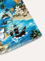 Men'S Plus Size Tropical Hawaiian Shirt - Vibrant Flamingo & Cowboy Print, Short Sleeve, Casual Button-Up In Lightweight Polyester For Summer Adventures, Plus Size - Image 4