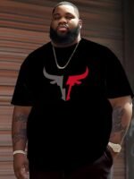 Men'S 180Gsm Heavyweight 100% Cotton T-Shirt With Bull Head Graphic Print - Beige & Black Casual Round Neck Short Sleeve Summer Tee For Bull Riding, Western Style Casual Attire, Machine Washable, Dry Cleanable, Relaxed Fit, Bullfighting Design, Breathable Fabric, Ideal For Casual Outings & Themed Events, Adult Men'S Fashion, Regular Fit, Bold Bull Head Graphic, Comfortable For Summer Wear, Plus Size - Image 9