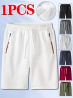 1Pc Men'S Breathable Knit Athletic Shorts With Elastic Waist & Zipper Pockets - Moisture-Wicking Workout Shorts For Running, Gym, Training, Beach - Multi-Color Options, Smooth Texture Fabric - Image 7