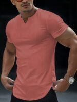 Men'S Summer V-Neck Short Sleeve T-Shirt - Vibrant Red Casual Tee With Medium Stretch, Breathable H-Fit For Casual Attire, Machine Washable, Versatile Wardrobe Staple, Classic Fit Shirt, Comfortable Material, Active Lifestyle - Image 8