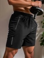 Men'S Sleek Athletic Shorts - Lightweight, Quick-Dry Polyester With Zipper Pockets, Elastic Waistband & Drawstring | Casual Sportswear, Machine Washable - Image 4