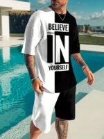Large Size Men'S Casual T-Shirt And Shorts Set, Plus Size - Image 6