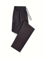 Men'S Solid Track Pants With Zipper Pockets, Active Drawstring Pants For Outdoor Activities Gift - Image 9
