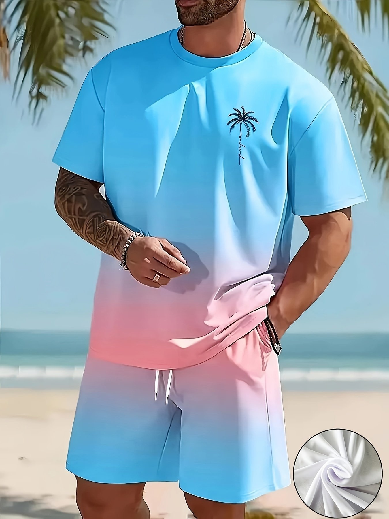 product-fancy-79f3e408-0cae-4ad5-bd4e-b1e896a1ec3f.jpg Men'S Fashion Crewneck Short-Sleeved Shorts Two-Piece Set, 3D Digital Printing Hd Pattern, Summer Leisure And Comfortable Vacation Sports Men'S Wear - Image 1