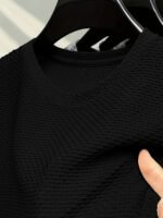 Plus Size Men'S Casual Sport T-Shirt - Breathable Jacquard, Machine Washable, Regular Fit Round Neck For Spring Summer Fall Outdoor & Casual Attire, Casual Sportswear | Round Neck Top | Nontransparent Clothing, Plus Size - Image 3