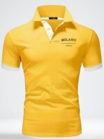 2025 Men'S Lightweight Breathable Polo Shirt With "Milano Italia" Letter Print - Casual Business Style, Short Sleeve, Button-Up Collar, Perfect For Summer Vacations & Outdoor Activities, Summer Casual Wear | Stylish Polo Shirt | Comfortable Fit, Polo Shirts - Image 5